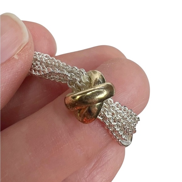 CHAPS Bright Silver Tone Multi Strand & Gold Tone Criss Cross Spacer Necklace - Picture 9 of 10